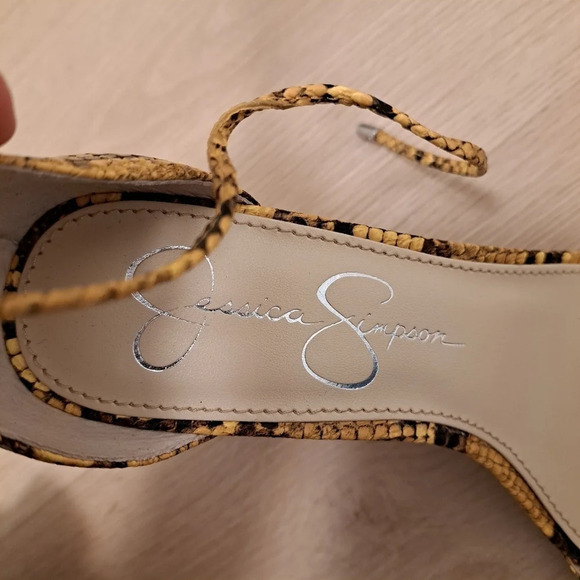 Jessica Simpson Yellow Black Nehah Snakeskin Ankle Tie Sandals Heels Size  6m - Picture 5 of 8